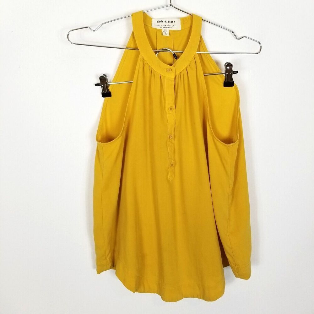 Cloth & Stone‎ Anthropologie Women Popover High Neck Tank Top Size XS  Yellow